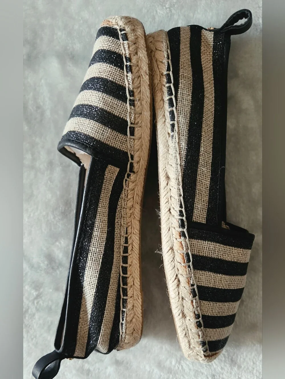 kate spade Striped Black and Natural Espadrille Flats